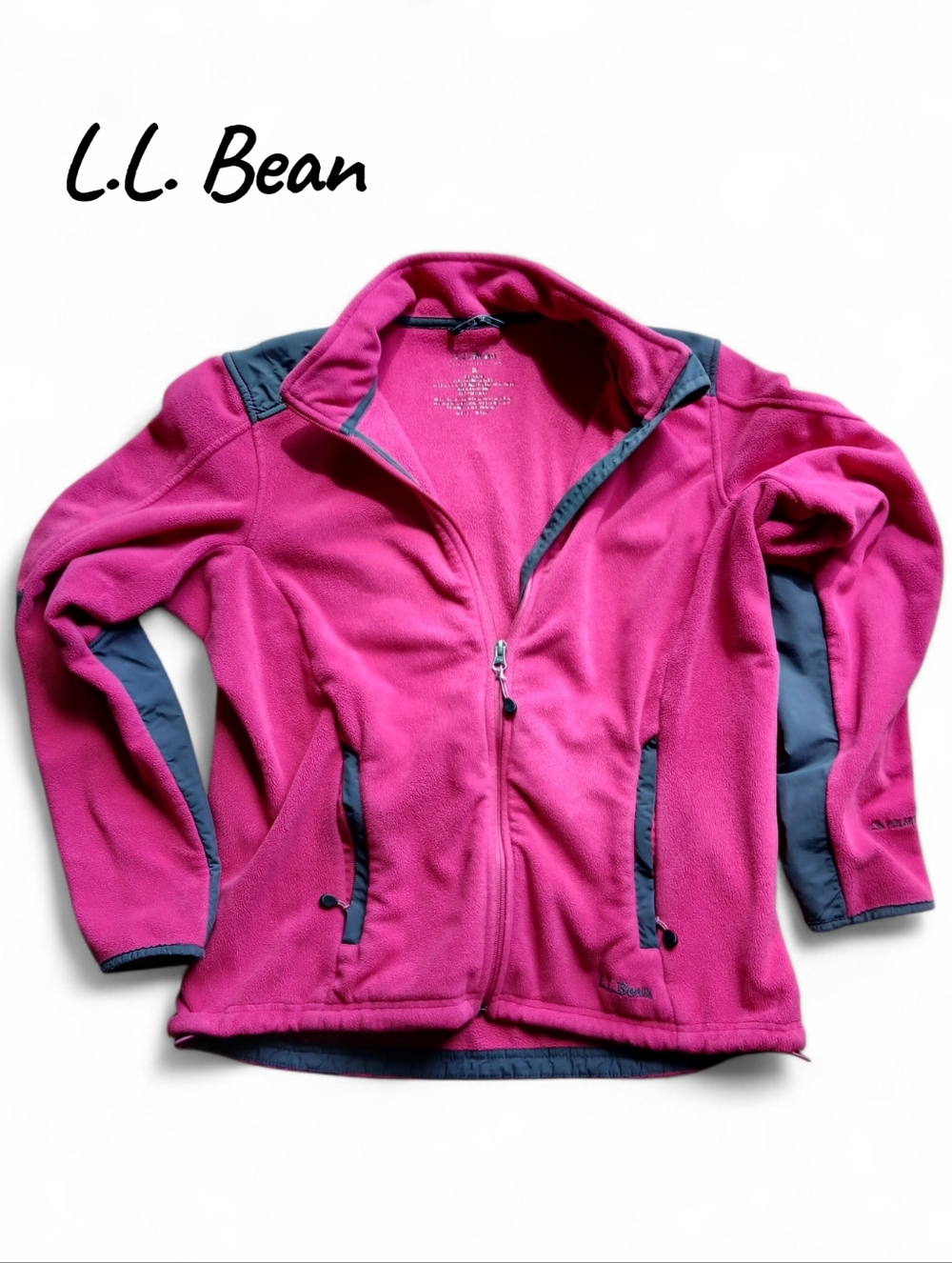 L.L. Bean Womens Size Medium' Bright Pink Fleece Jacket with Gray Trim